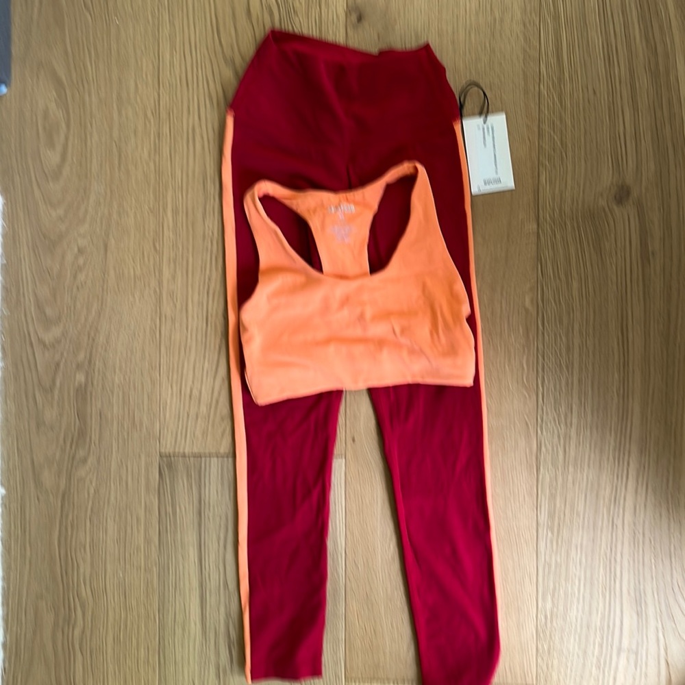 NWT SPLITS59 Dora high waist air weight leggings set ruby/melon stripe